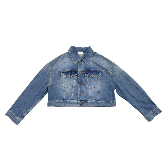 Miu Miu Denim Jacket Flower Motif Cotton Logo Patch Blue 36