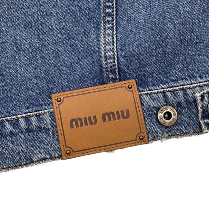 Miu Miu Denim Jacket Flower Motif Cotton Logo Patch Blue 36 — view 5