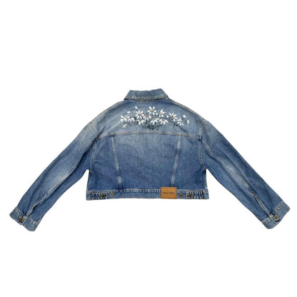 Miu Miu Denim Jacket Flower Motif Cotton Logo Patch Blue 36 — view 2