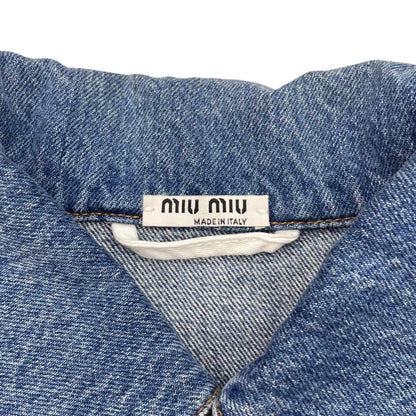 Miu Miu Denim Jacket Flower Motif Cotton Logo Patch Blue 36 — view 6