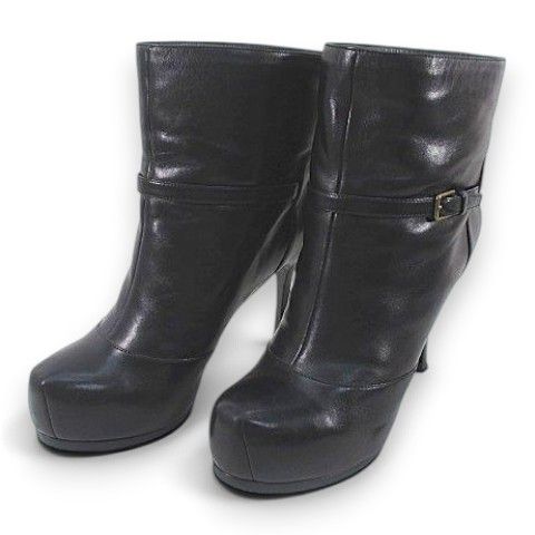 Saint Laurent Rive Gauche Short Boots Belt Design Stiletto Heels Black