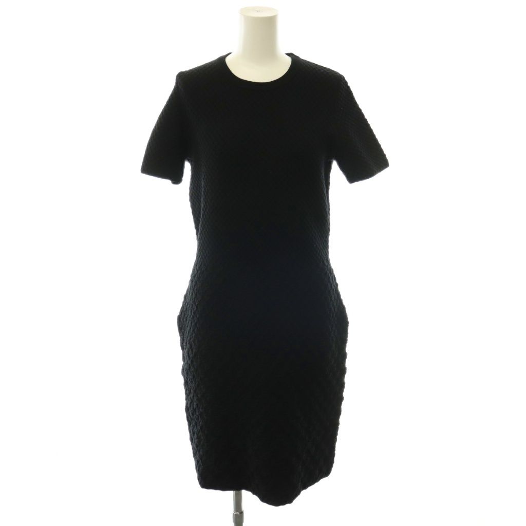 Prada Wool Ruffle Knit Dress Pullover Fitted Jacquard Black 44