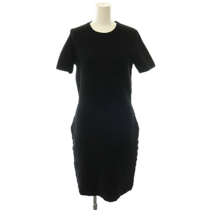Prada Wool Ruffle Knit Dress Pullover Fitted Jacquard Black 44