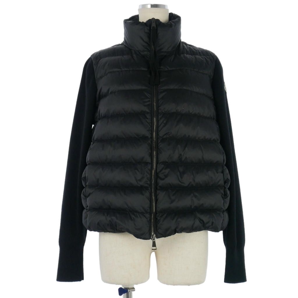 Moncler Knit Contrast Down Jacket Cardigan Long Sleeve Black