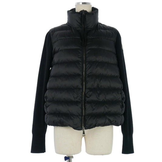 Moncler Knit Contrast Down Jacket Cardigan Long Sleeve Black