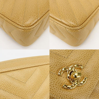 Chanel Shoulder Bag V-stitch Coco Caviar Leather Beige Gold Crossbody Chain — view 3