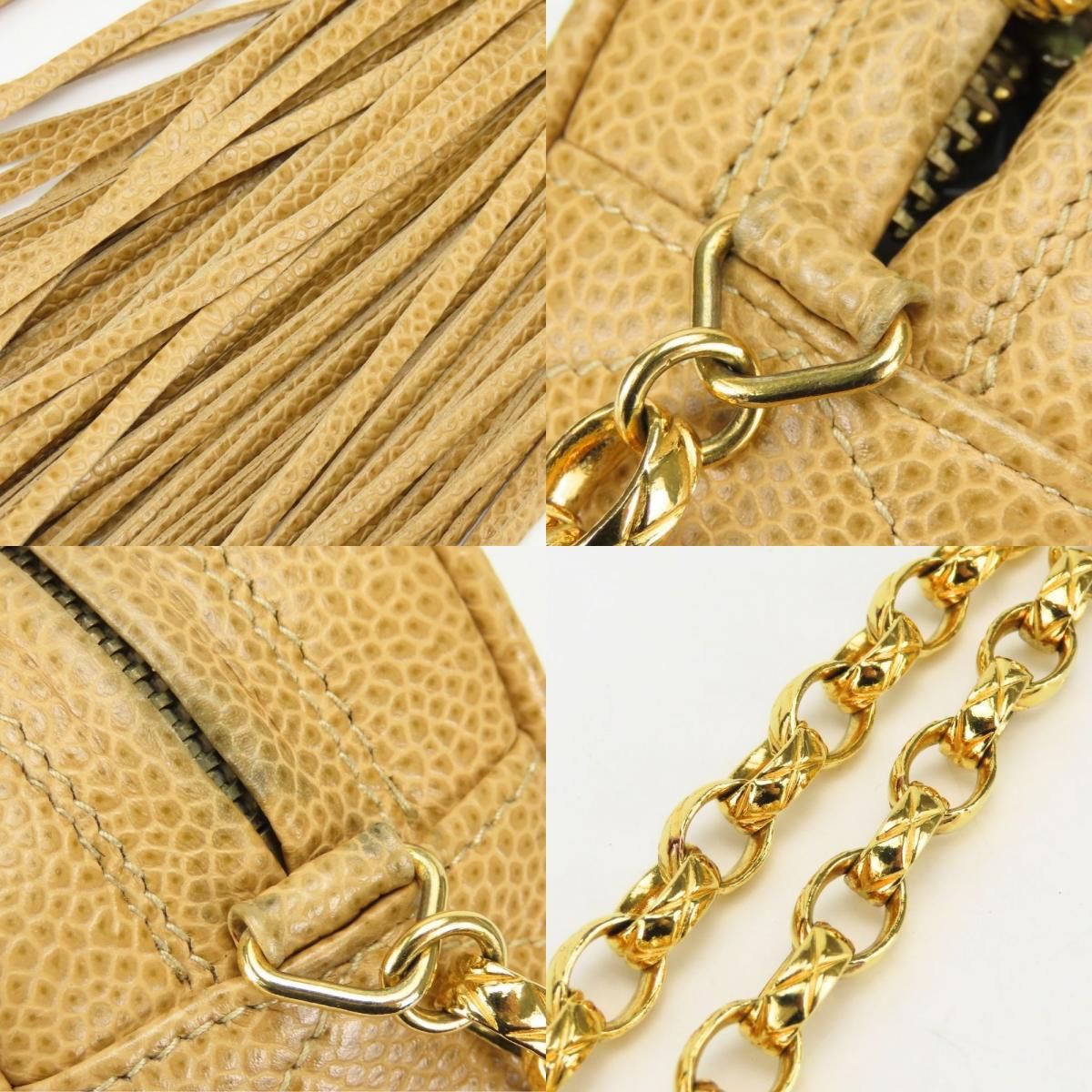 Chanel Shoulder Bag V-stitch Coco Caviar Leather Beige Gold Crossbody Chain — view 5