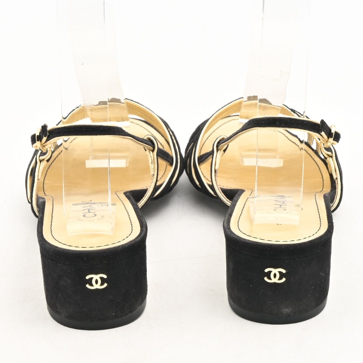 Chanel Sandals Black Gold Leather — view 3
