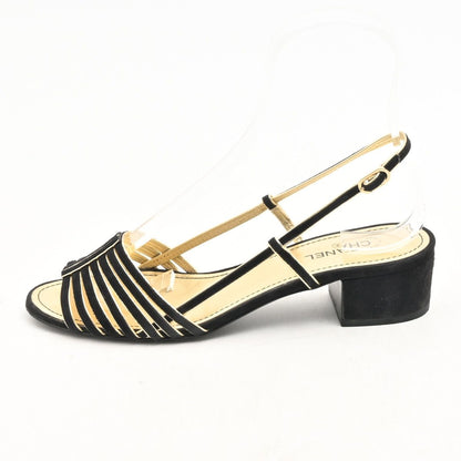 Chanel Sandals Black Gold Leather