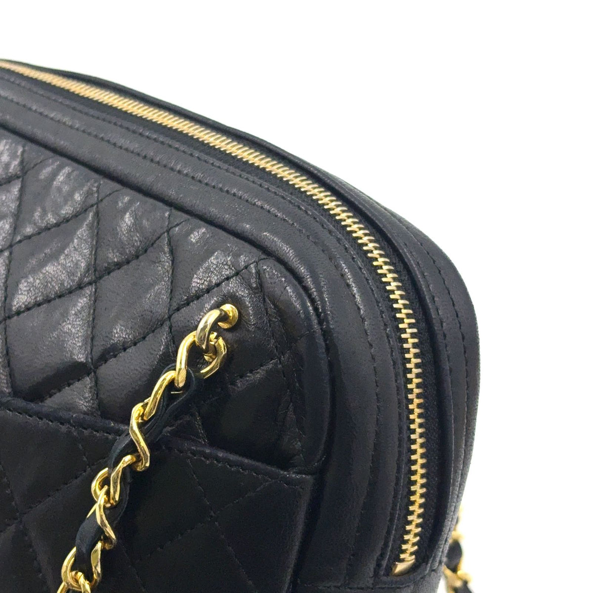 Chanel Quilted Lambskin Black Chain Shoulder Bag Gold — view 7