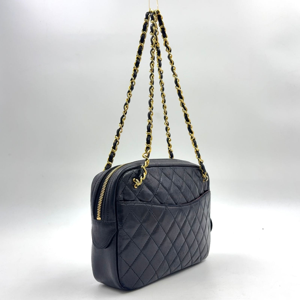Chanel Quilted Lambskin Black Chain Shoulder Bag Gold — view 2