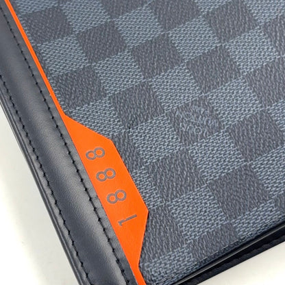 Louis Vuitton Pochette Voyage MM Damier Cobalt Leather Orange Navy Black Clutch — view 5