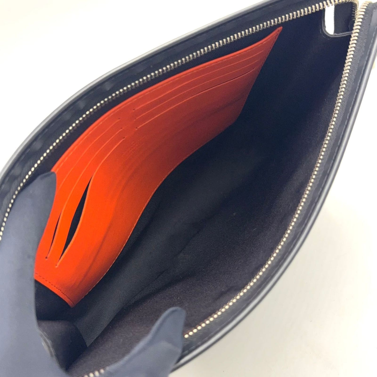 Louis Vuitton Pochette Voyage MM Damier Cobalt Leather Orange Navy Black Clutch — view 3