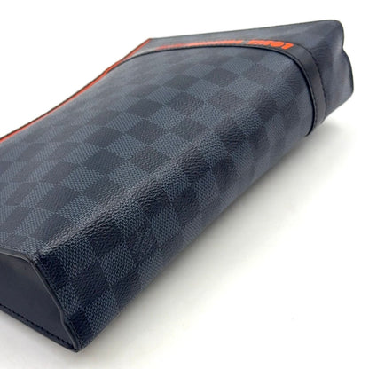 Louis Vuitton Pochette Voyage MM Damier Cobalt Leather Orange Navy Black Clutch — view 6