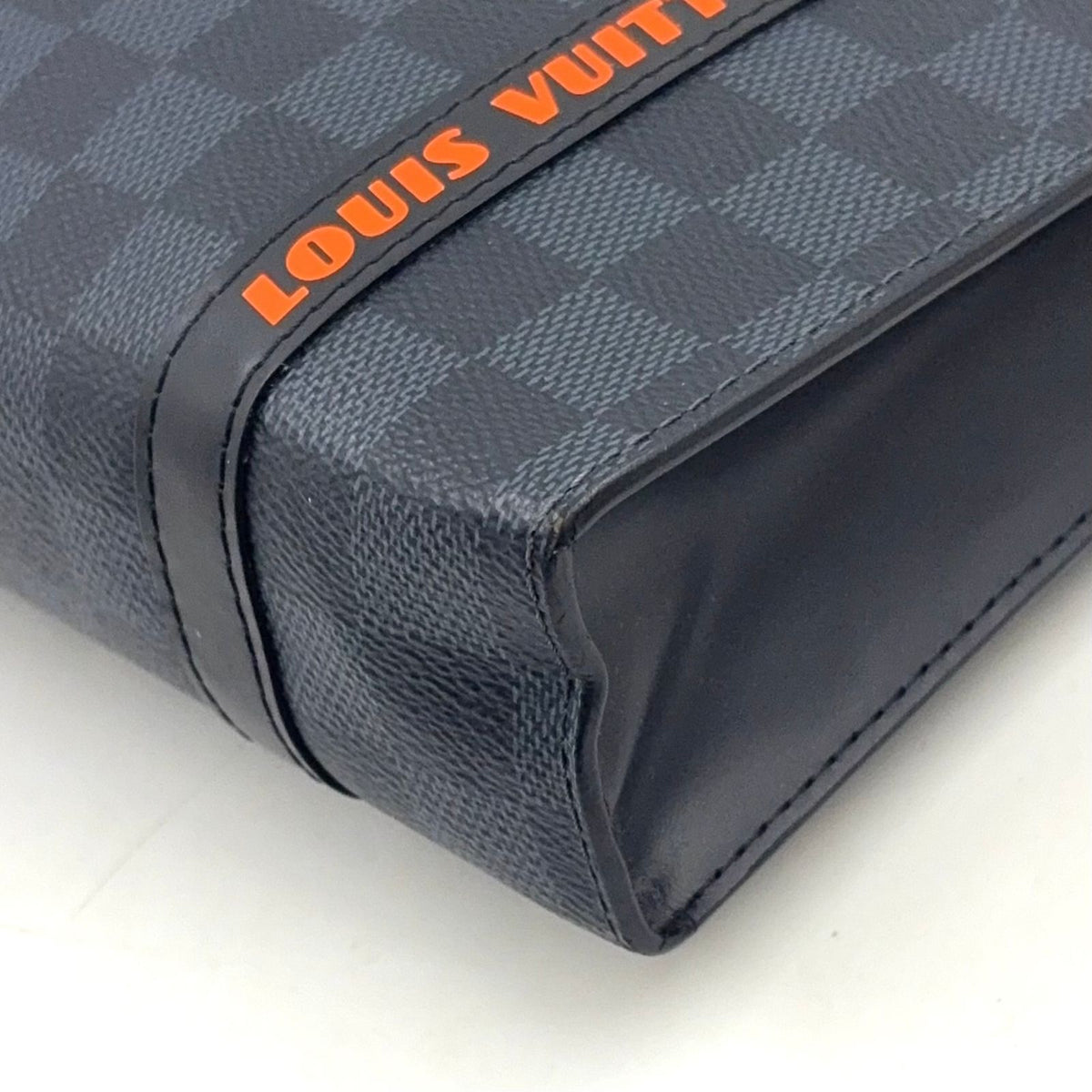 Louis Vuitton Pochette Voyage MM Damier Cobalt Leather Orange Navy Black Clutch — view 7