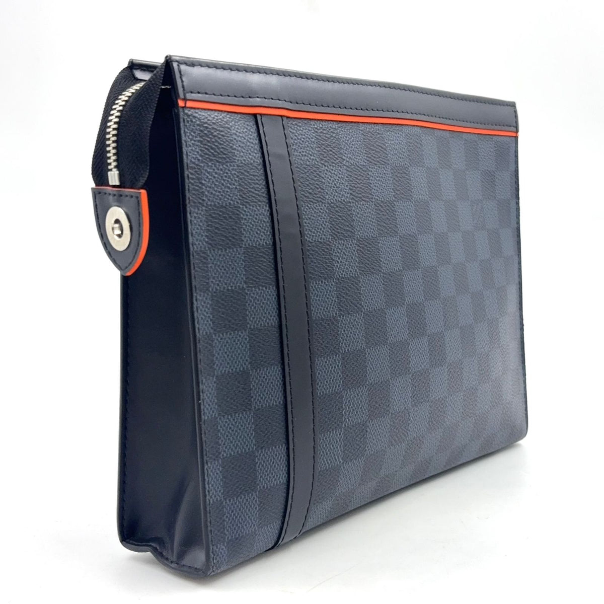 Louis Vuitton Pochette Voyage MM Damier Cobalt Leather Orange Navy Black Clutch — view 2