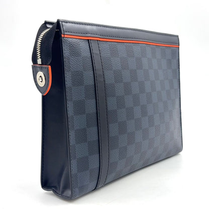 Louis Vuitton Pochette Voyage MM Damier Cobalt Leather Orange Navy Black Clutch — view 2