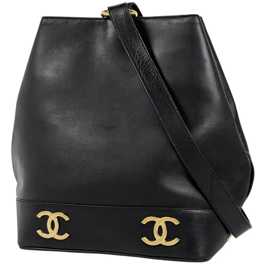 Chanel Shoulder Bag CC Logo Leather Black