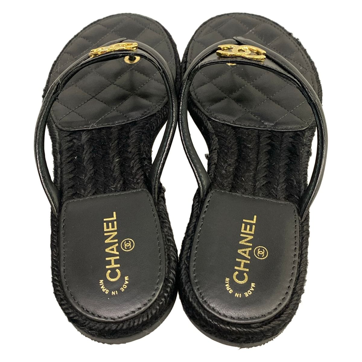 Chanel Beach Sandals Black Metiers d'Art Collection CC Logo Gold Lambskin — view 7