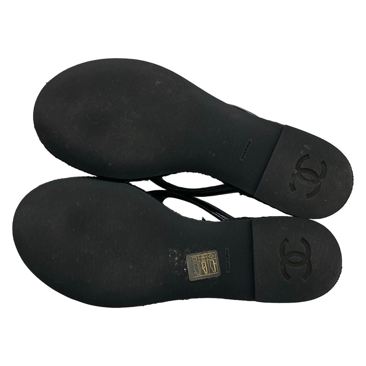 Chanel Beach Sandals Black Metiers d'Art Collection CC Logo Gold Lambskin — view 8