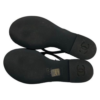 Chanel Beach Sandals Black Metiers d'Art Collection CC Logo Gold Lambskin — view 8