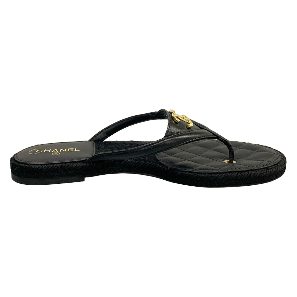Chanel Beach Sandals Black Metiers d'Art Collection CC Logo Gold Lambskin — view 2