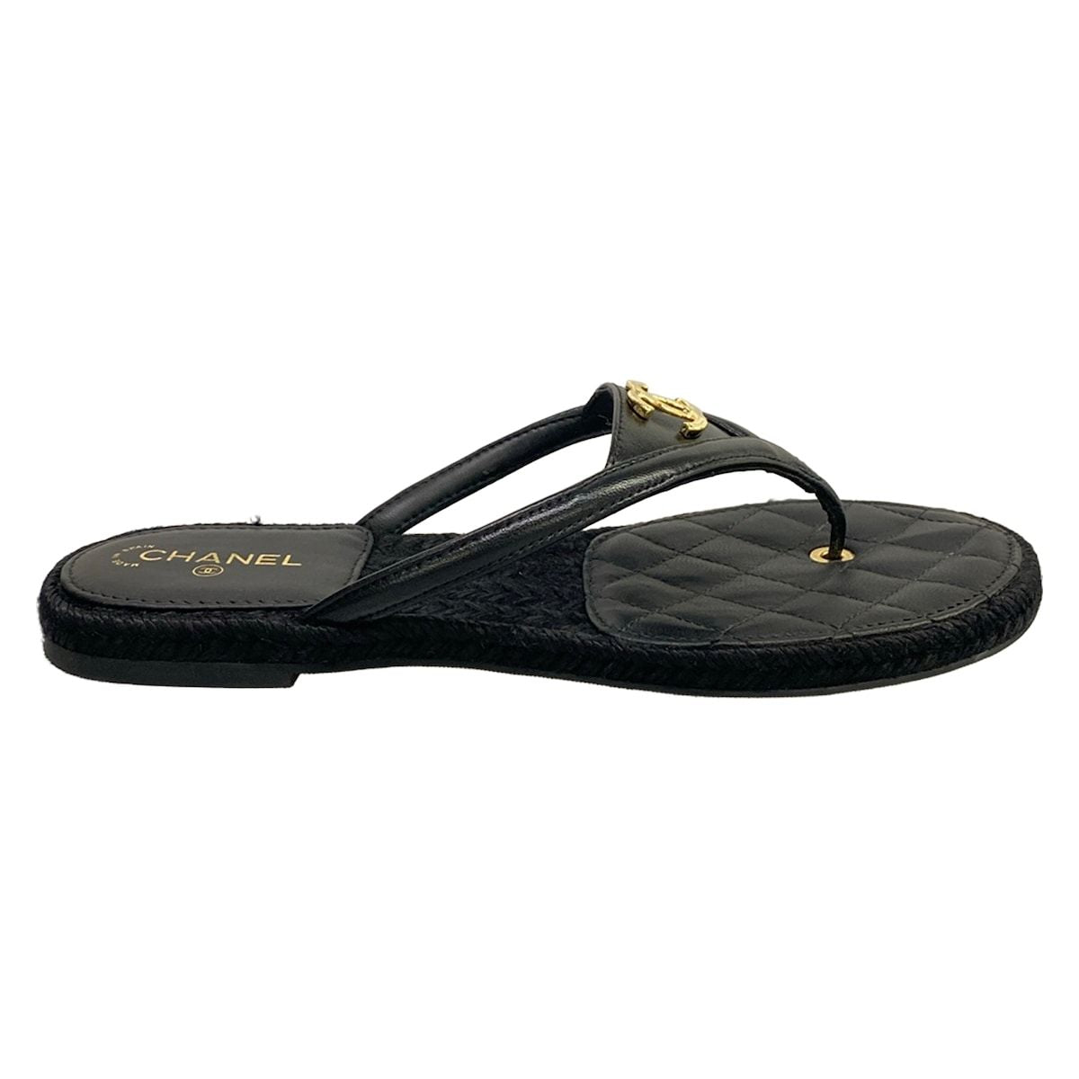 Chanel Beach Sandals Black Metiers d'Art Collection CC Logo Gold Lambskin — view 4