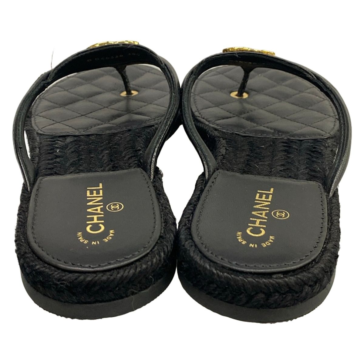 Chanel Beach Sandals Black Metiers d'Art Collection CC Logo Gold Lambskin — view 6