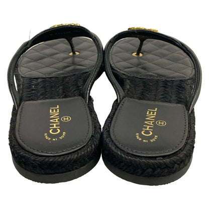 Chanel Beach Sandals Black Metiers d'Art Collection CC Logo Gold Lambskin — view 6