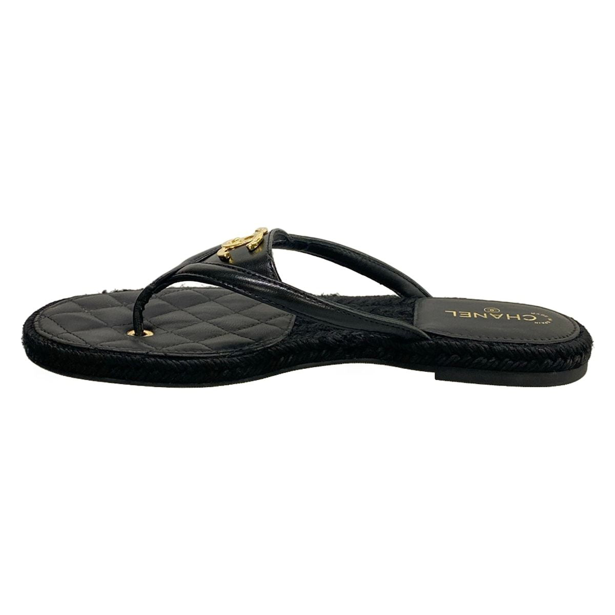 Chanel Beach Sandals Black Metiers d'Art Collection CC Logo Gold Lambskin — view 3