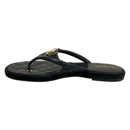 Chanel Beach Sandals Black Metiers d'Art Collection CC Logo Gold Lambskin — view 3
