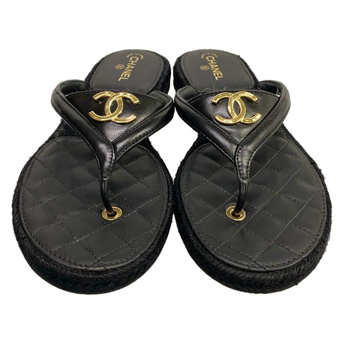 Chanel Beach Sandals Black Metiers d'Art Collection CC Logo Gold Lambskin — view 5