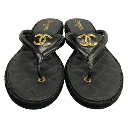 Chanel Beach Sandals Black Metiers d'Art Collection CC Logo Gold Lambskin — view 5
