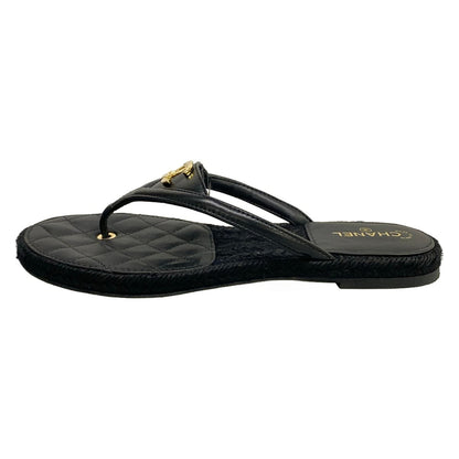 Chanel Beach Sandals Black Metiers d'Art Collection CC Logo Gold Lambskin