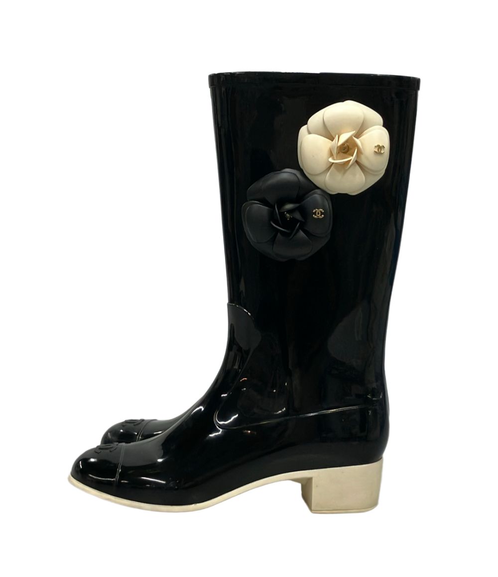 Chanel Rain Boots Camellia CC Logo — view 2