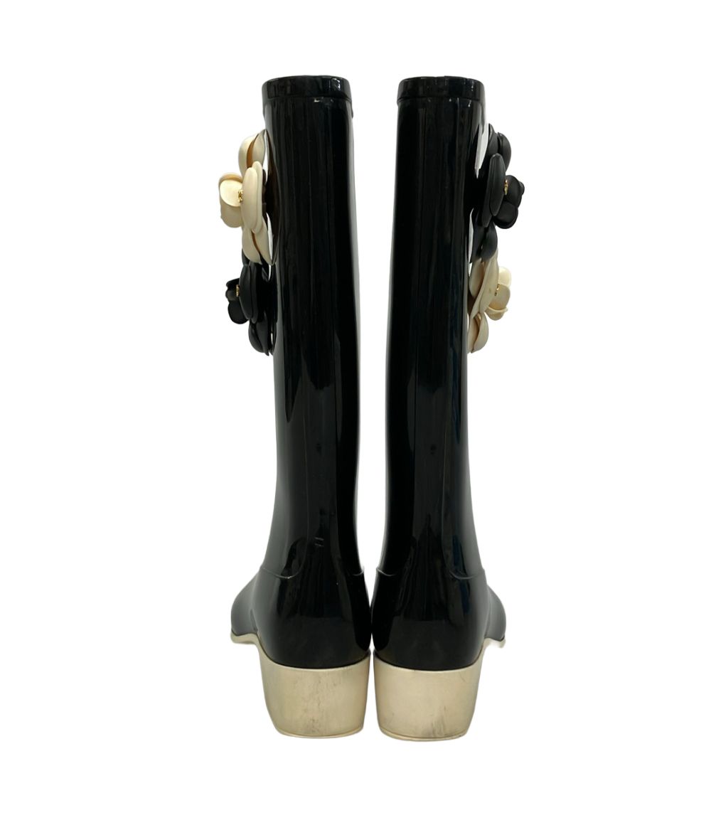 Chanel Rain Boots Camellia CC Logo — view 3