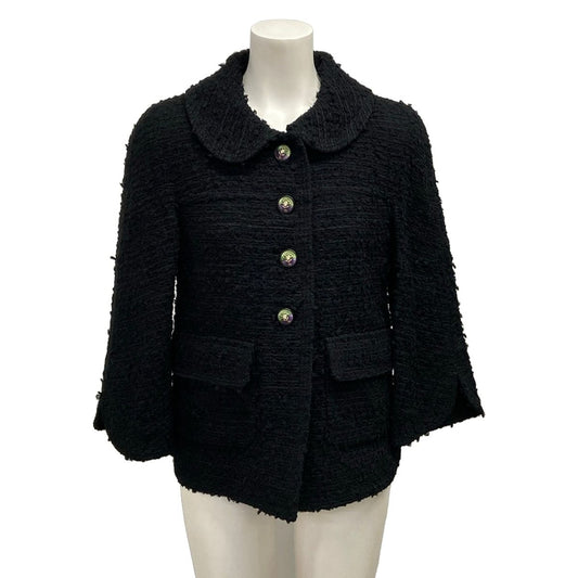 Chanel Jacket S Black Three Quarter Sleeve Fantasytweed Roundcolor Lion Button