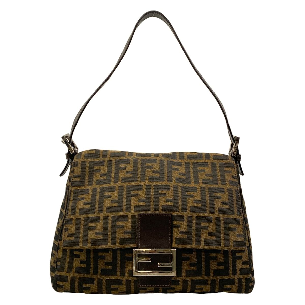 Fendi Shoulder Bag Mamma Bucket Zucca Pattern Brown Dark Leather