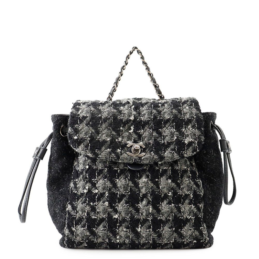 Chanel Backpack CC Logo Chain Tweed Black