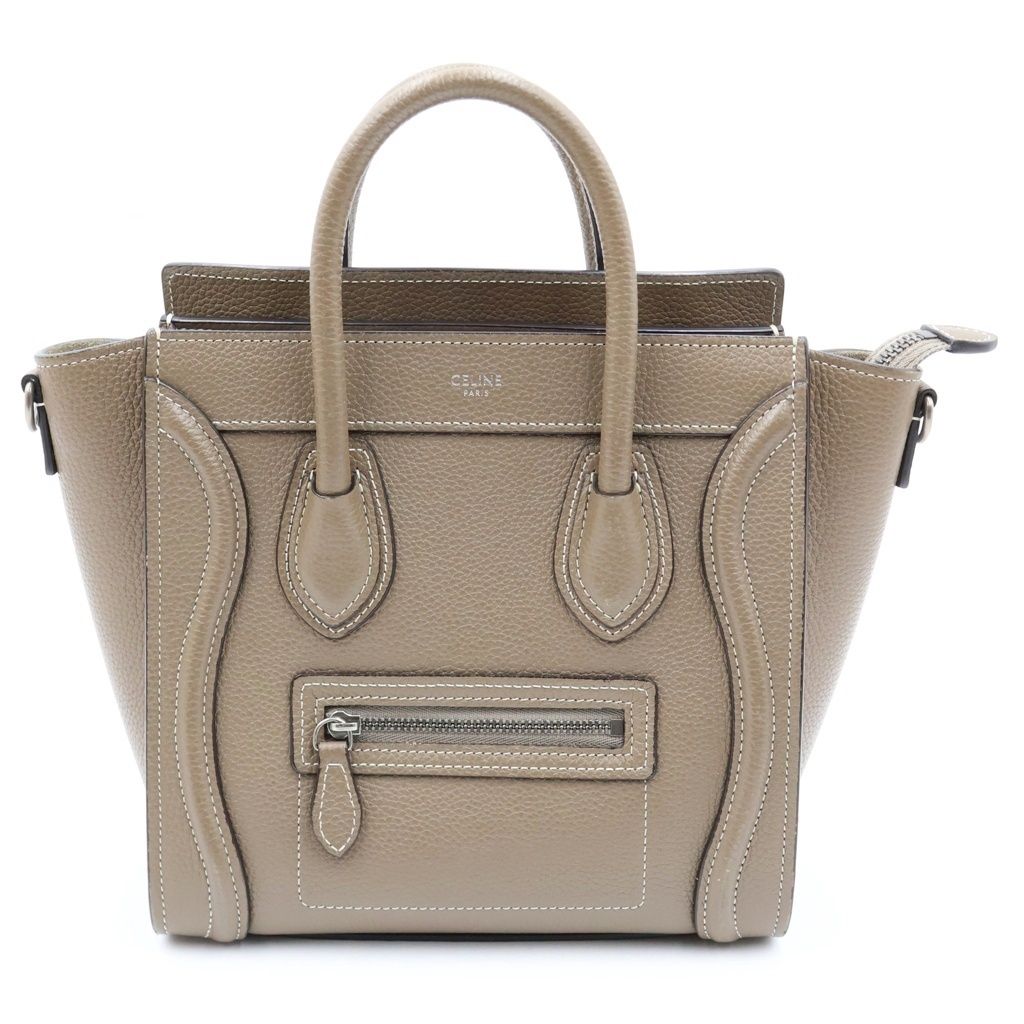 Celine Luggage Nano Suri Shoulder Bag 2-Way Calfskin Leather Greige