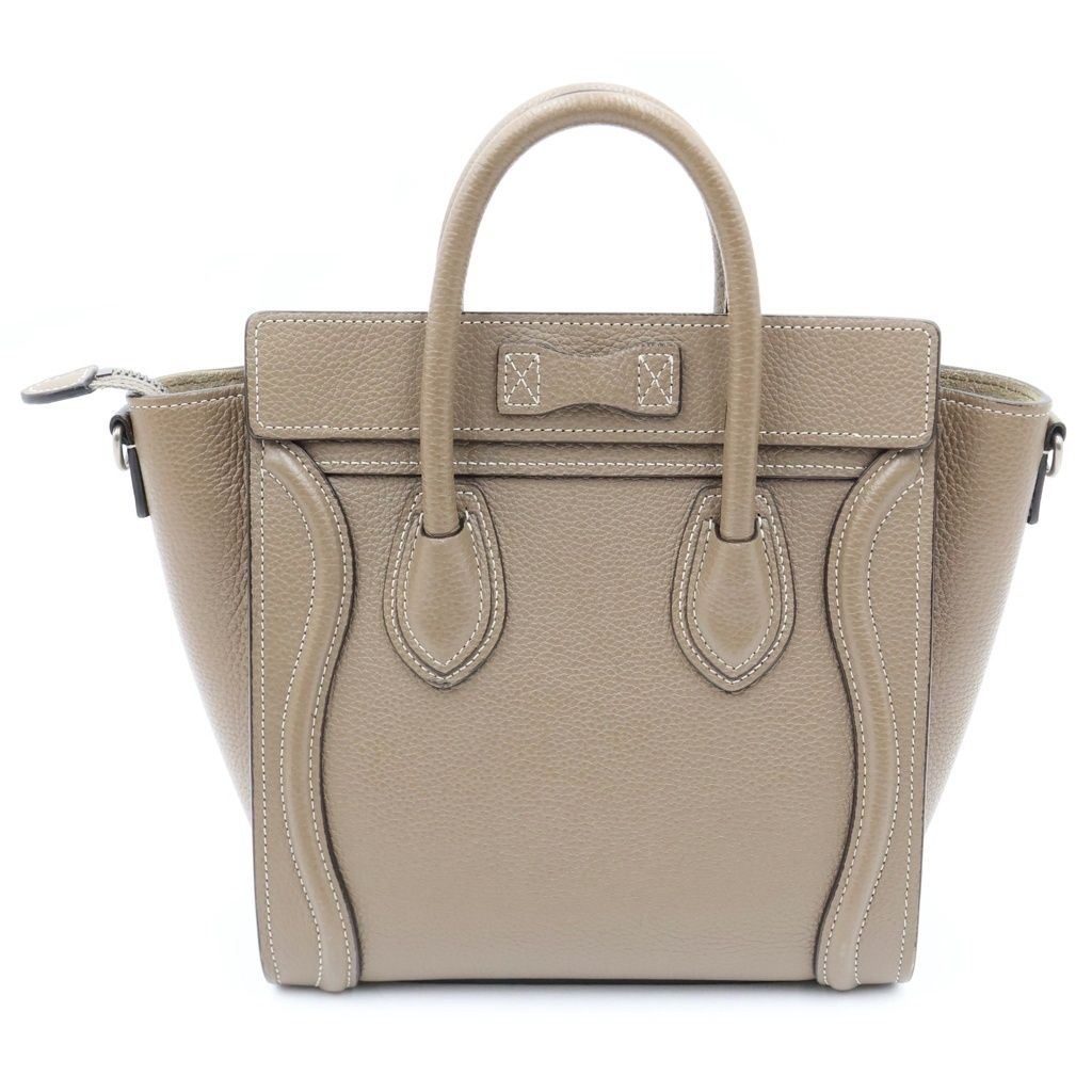 Celine Luggage Nano Suri Shoulder Bag 2-Way Calfskin Leather Greige — view 2