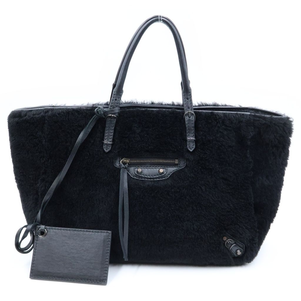 Balenciaga Paper Mini Fur 2-Way Shoulder Bag Black