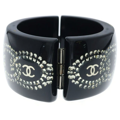 Chanel CC Logo Rhinestone Bangle Bracelet Black — view 4