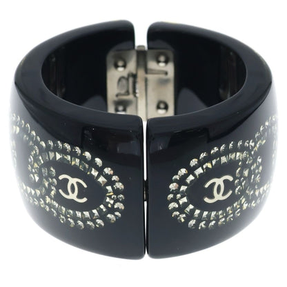Chanel CC Logo Rhinestone Bangle Bracelet Black — view 3