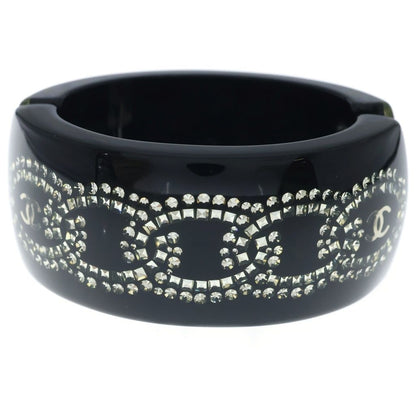 Chanel CC Logo Rhinestone Bangle Bracelet Black