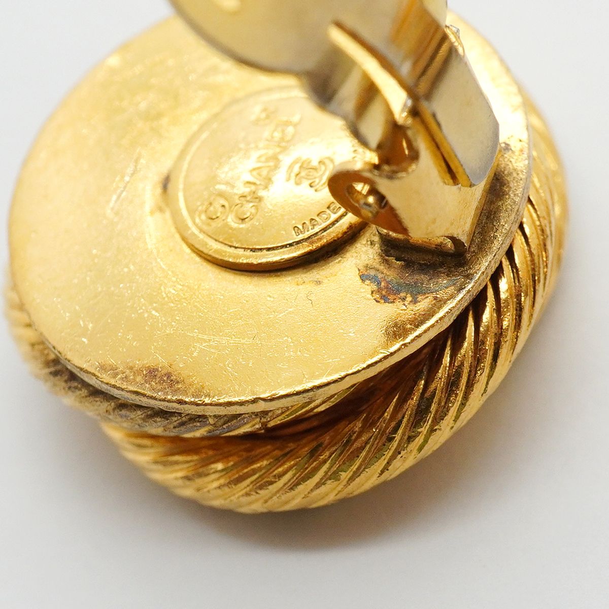 Chanel Earrings Vintage Round Circle Gold Plated Rhinestone Gripoix Blue — view 7