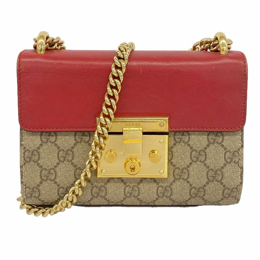 Gucci Shoulder Bag GG Supreme Red Brown Gold