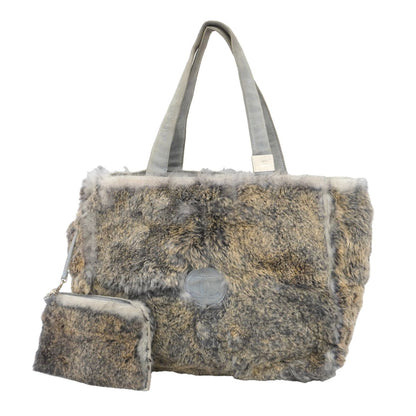 Chanel Tote Rabbit Fur Brown Light Blue Silver