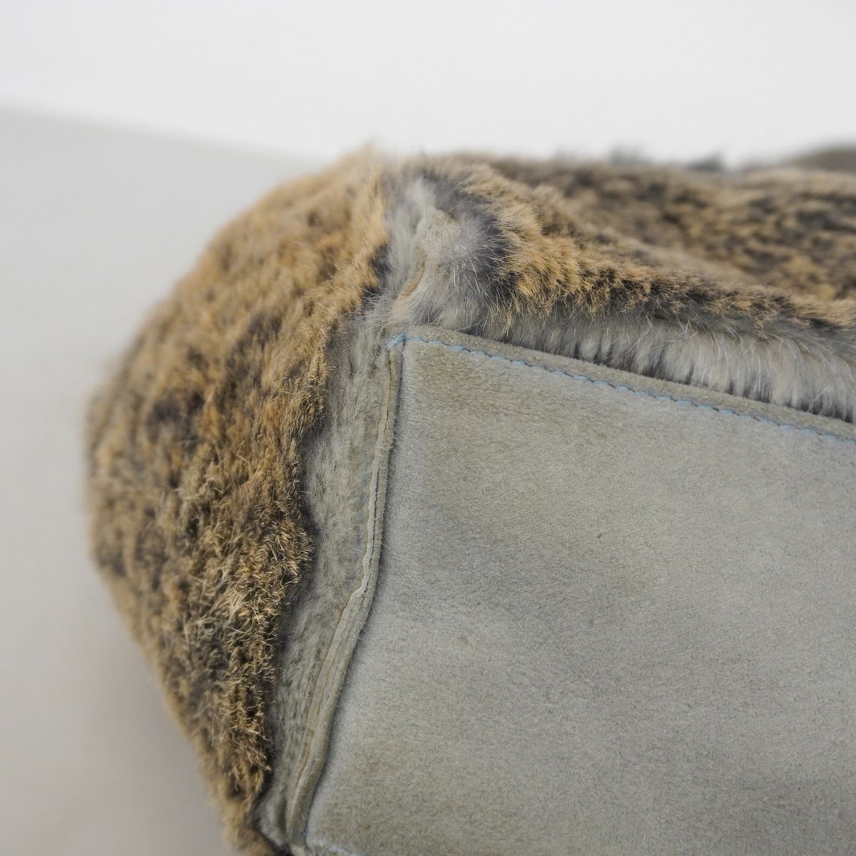 Chanel Tote Rabbit Fur Brown Light Blue Silver — view 6
