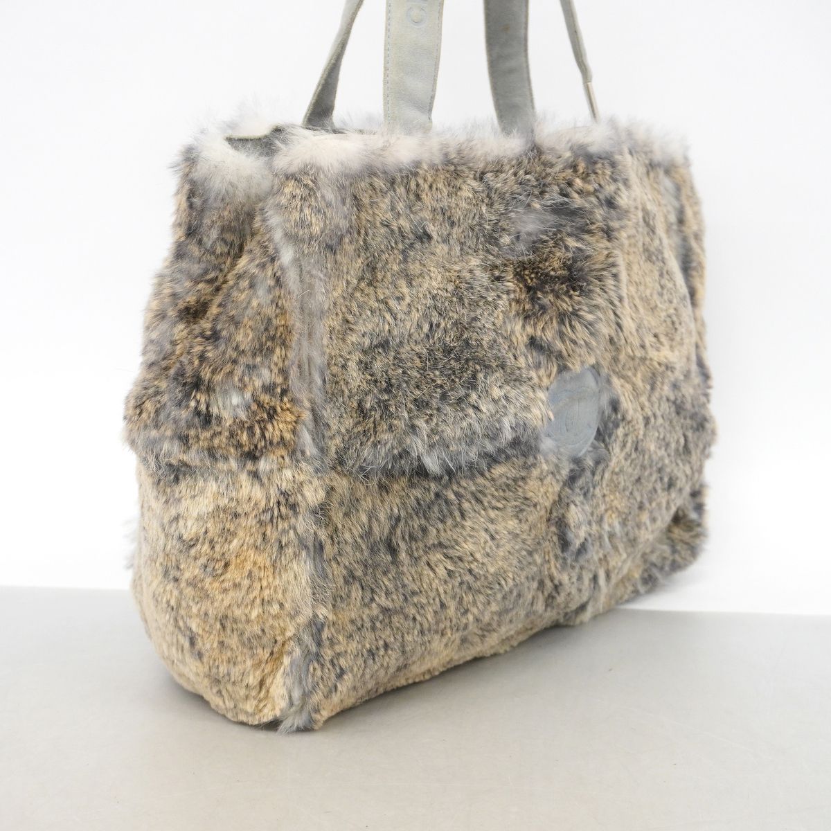 Chanel Tote Rabbit Fur Brown Light Blue Silver — view 2